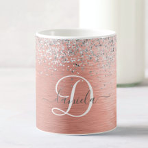 Ro Guld Brushed Metall Glitter Monogram Namn