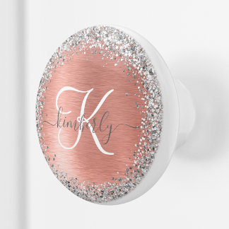 Ro Guld Brushed Metall Glitter Monogram Namn Knopp