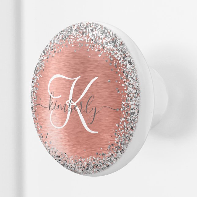 Ro Guld Brushed Metall Glitter Monogram Namn Knopp (Skapare uppladdad)