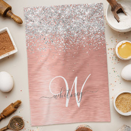 Ro Guld Brushed Metall Glitter Monogram Namn Kökshandduk