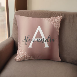 Ro Guld Brushed Metall Glitter Monogram Namn Kudde