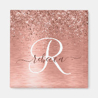 Ro Guld Brushed Metall Glitter Monogram Namn