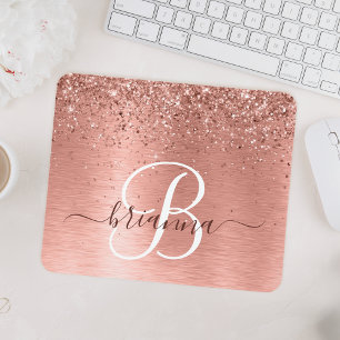 Ro Guld Brushed Metall Glitter Monogram Namn Musmatta