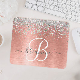 Ro Guld Brushed Metall Glitter Monogram Namn Musmatta