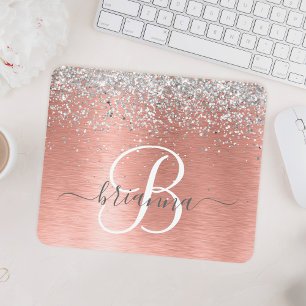 Ro Guld Brushed Metall Glitter Monogram Namn Musmatta