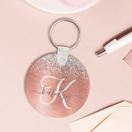 Ro Guld Brushed Metall Glitter Monogram Namn Nyckelring