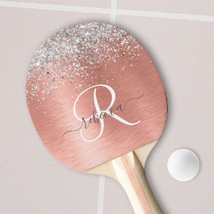Ro Guld Brushed Metall Glitter Monogram Namn Pingisracket