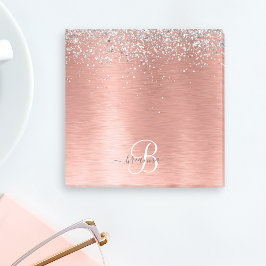 Ro Guld Brushed Metall Glitter Monogram Namn Post-it Block