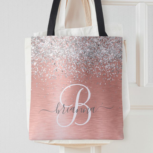 Ro Guld Brushed Metall Glitter Monogram Namn Tygkasse (Skapare uppladdad)