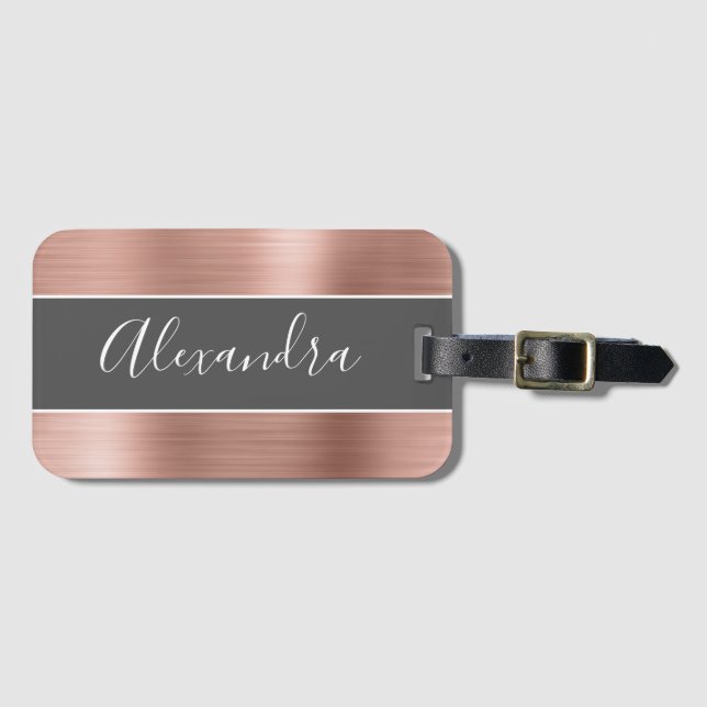 Ro Guld Brushed Metall Monogram Namn Bagagebricka (Framsida horisontal)