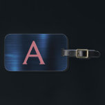 Ro Guld Brushed Metall Monogram Namn och Initial Bagagebricka<br><div class="desc">Ro Guld -  Rosa och marinblått bläckfiskmunogram Namn i Metall och ursprungligt bagagemärke. Den här väskan är märkre för Back to school,  Arbete eller Resning.</div>