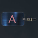 Ro Guld Brushed Metall Monogram Namn och Initial Bagagebricka<br><div class="desc">Ro Guld -  Rosa och marinblått bläckfiskmunogram Namn i Metall och ursprungligt bagagemärke. Den här väskan är märkre för Back to school,  Arbete eller Resning.</div>
