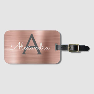 Ro Guld Brushed Metall Monogram Namn och Initial Bagagebricka