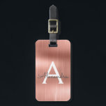 Ro Guld Brushed Metall Monogram Namn och Initial Bagagebricka<br><div class="desc">Ro Guld }  Rosa Brushed Metall Foil Monogram Namn och Initial Luggage Tag. Den här väskan är märkre för Back to school,  Arbete eller Resning.</div>