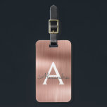 Ro Guld Brushed Metall Monogram Namn och Initial Bagagebricka<br><div class="desc">Ro Guld }  Rosa Brushed Metall Foil Monogram Namn och Initial Luggage Tag. Den här väskan är märkre för Back to school,  Arbete eller Resning.</div>