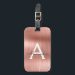 Ro Guld Brushed Metall Monogram Namn och Initial Bagagebricka<br><div class="desc">Ro Guld }  Rosa Brushed Metall Foil Monogram Namn och Initial Luggage Tag. Den här väskan är märkre för Back to school,  Arbete eller Resning.</div>