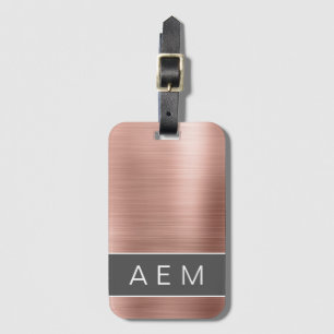 Ro Guld Brushed Metall Monogram Namn och Initial Bagagebricka