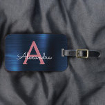 Ro Guld Brushed Metall Monogram Namn och Initial Bagagebricka<br><div class="desc">Ro Guld -  Rosa och marinblått bläckfiskmunogram Namn i Metall och ursprungligt bagagemärke. Den här väskan är märkre för Back to school,  Arbete eller Resning.</div>