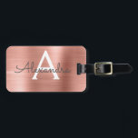 Ro Guld Brushed Metall Monogram Namn och Initial Bagagebricka<br><div class="desc">Ro Guld }  Rosa Brushed Metall Foil Monogram Namn och Initial Luggage Tag. Den här väskan är märkre för Back to school,  Arbete eller Resning.</div>