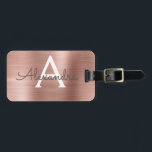 Ro Guld Brushed Metall Monogram Namn och Initial Bagagebricka<br><div class="desc">Ro Guld }  Rosa Brushed Metall Foil Monogram Namn och Initial Luggage Tag. Den här väskan är märkre för Back to school,  Arbete eller Resning.</div>