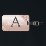 Ro Guld Brushed Metall Monogram Namn och Initial Bagagebricka<br><div class="desc">Ro Guld -  Rosa Brushed Metall Foil and Gnistra Glitter Monogram Namn och Initial Luggage Tag för Möhippa,  Bröllop Honeymoon eller Bachelorette Party. Den här väskan är märkre för Back to school,  Arbete eller Resning.</div>
