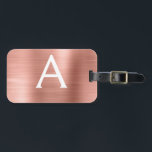 Ro Guld Brushed Metall Monogram Namn och Initial Bagagebricka<br><div class="desc">Ro Guld }  Rosa Brushed Metall Foil Monogram Namn och Initial Luggage Tag. Den här väskan är märkre för Back to school,  Arbete eller Resning.</div>