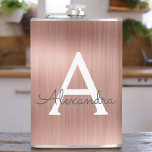 Ro Guld Brushed Metall Monogram Namn och Initial Fickplunta<br><div class="desc">Monogramkolv från Eleganten rosa ros Brushed Metall. Den här kolven kan anpassas så att den omfattar ditt första och första namn. Rosa ros Guld-kolven är perfekt för en födelsedag eller ett bachelorette-parti firande.</div>