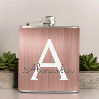 Ro Guld Brushed Metall Monogram Namn och Initial Fickplunta