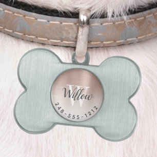 Ro Guld Brushed Metall Monogram Ombre Hund Bone ID-bricka Husdjur