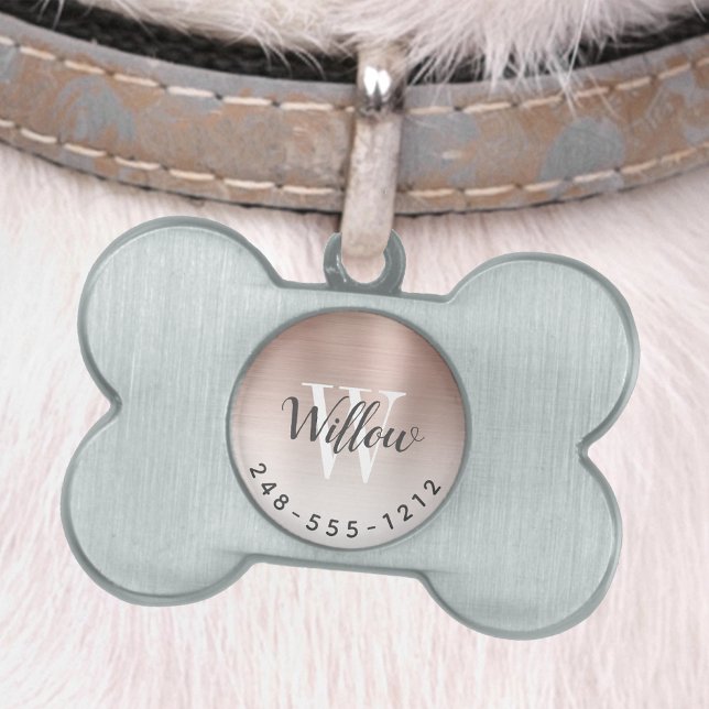 Ro Guld Brushed Metall Monogram Ombre Hund Bone ID-bricka Husdjur (Skapare uppladdad)