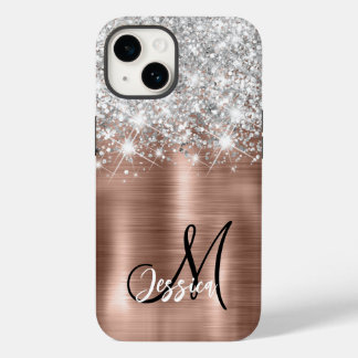 Ro Guld Brushed Metall Silver Glitter Monogram