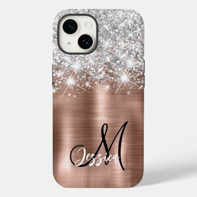 Ro Guld Brushed Metall Silver Glitter Monogram (Baksida)