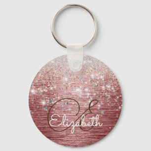Ro Guld Brushed Metall Silver Glitter Monogram Nyckelring