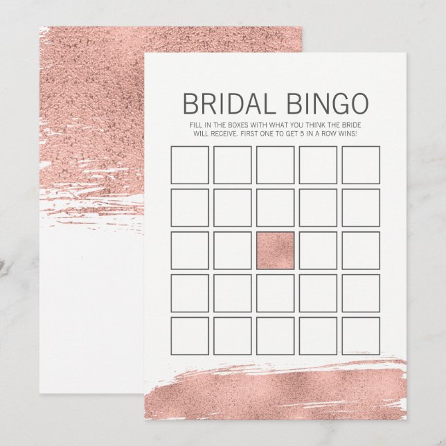 Ro Guld Brushstroke Möhippa Bingo Game Inbjudningar (Fram/baksida)
