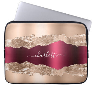 Ro guld burgundy agate marble namn skript laptop fodral