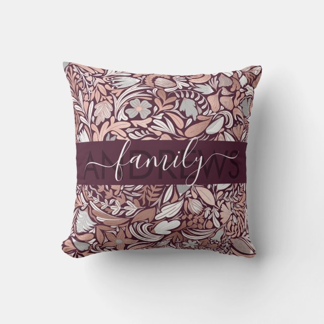 Ro Guld Burgundy Blommigt Illustration Family Kudde (Framsida)