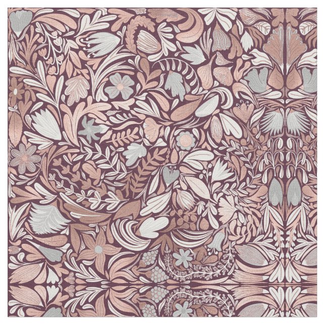 Ro Guld Burgundy Blommigt Illustration Mönster Tyg (Närbild)