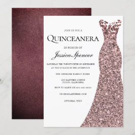 Ro Guld Burgundy Dress Quinceanera Inbjudan