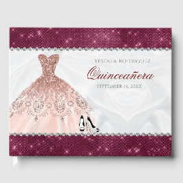 Ro Guld Burgundy Gnistra Glam Quinceañera Gästböcker