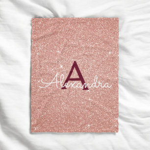 Ro Guld Burgundy Gnistra Glitter Monogram Namn Fleecefilt