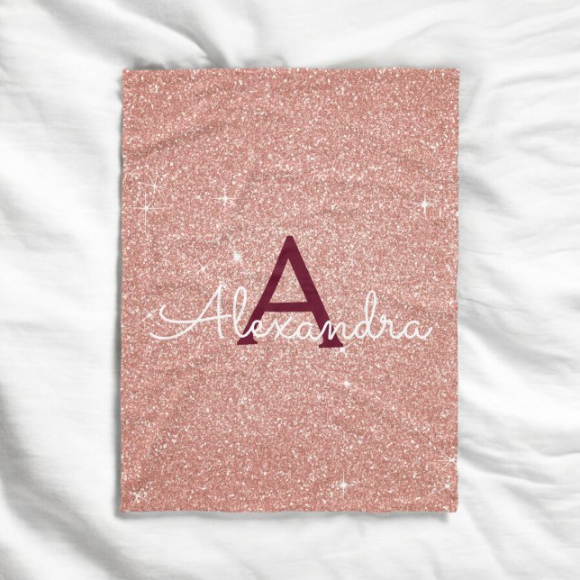 Ro Guld Burgundy Gnistra Glitter Monogram Namn Fleecefilt (Skapare uppladdad)