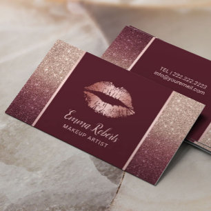 Ro Guld Burgundy Ombre Chic Läppar Makeup Artist Visitkort