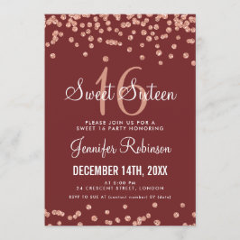 Ro Guld Burgundy Sweet 16 Glitter confetti Inbjudningar