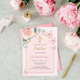 Ro guld-butterflies blommigt arch baptism inbjudningar