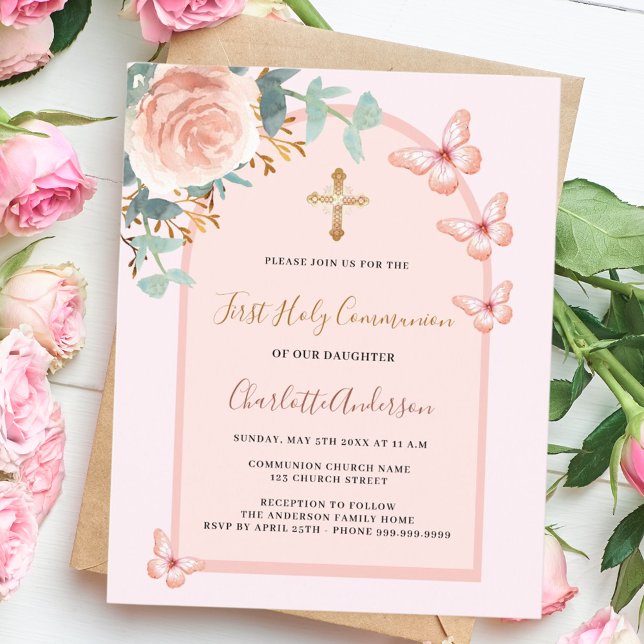 Ro guld butterflies blommigt Arch First Communice (Skapare uppladdad)