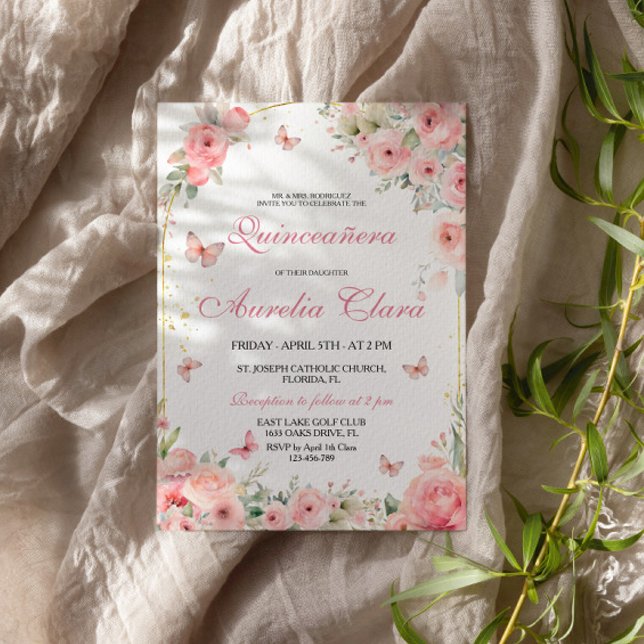 Ro Guld Butterflies Quinceañera Inbjudningar (Skapare uppladdad)