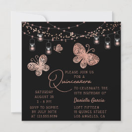 Ro Guld Butterfly Chic Modern Quinceañera Inbjudningar