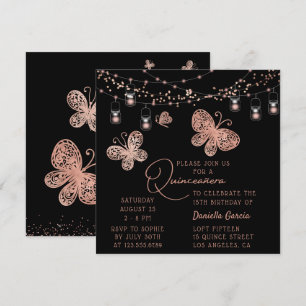Ro Guld Butterfly Chic Modern Quinceañera Inbjudningar