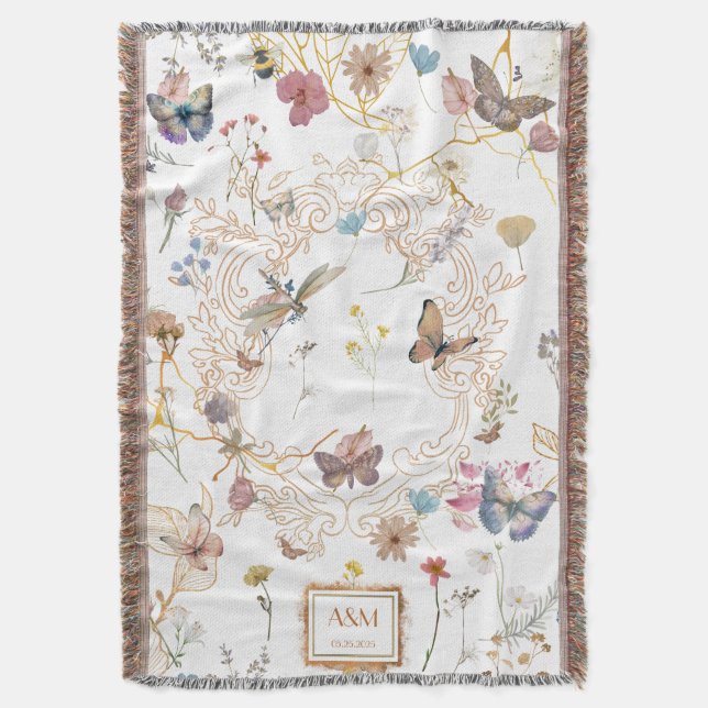Ro Guld Butterfly Garden Throw Blanket Filt (Framsidan Vertikal)