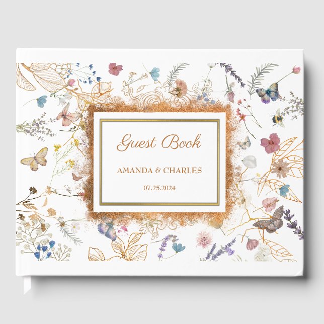 Ro Guld Butterfly Garden Wedding Guest Bok (Framsida)